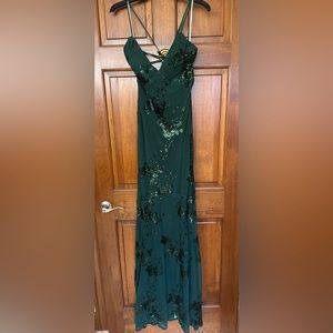 Lulus Forest Green Sequin Lace-Up Maxi Dress
